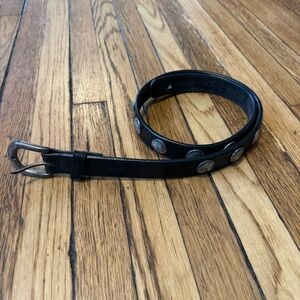 Vintage Mens Reward Black Leather Belt Silver Tone Nickel Accents